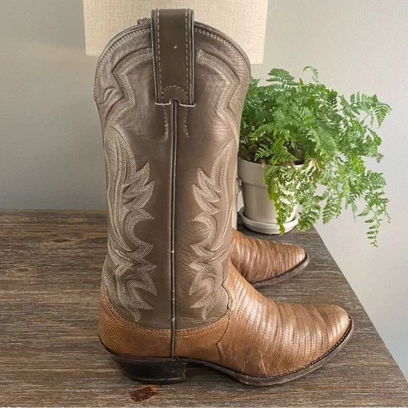 Vtg Justin Lizard Western Cowboy Boots Mens 9 D Brown Tan - Picture 5 of 15